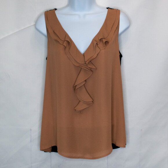 NEW NY&C New York & Company Ruffle Tank Top Womens S Tan Sleeveless Blouse W13X - Picture 1 of 5
